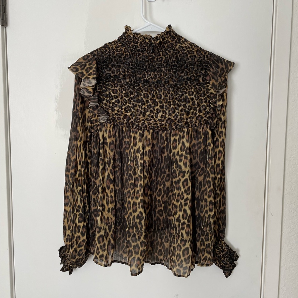 The Kooples Leopard Print Silk Smocked Top Size 0